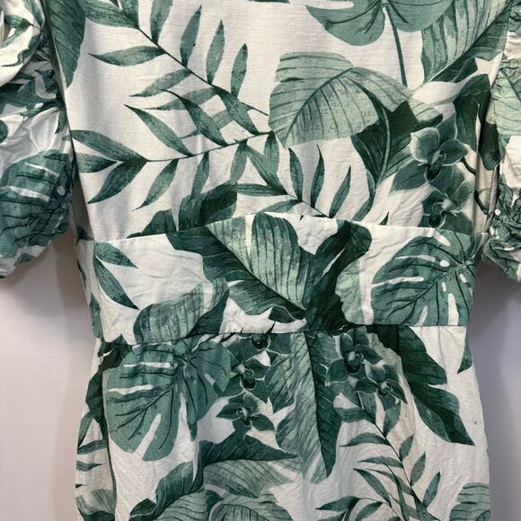 Johanna Ortiz x H&M Green Palm Leaf Midi Dress Puff Sleeve Linen Blend XS - Picture 4 of 8